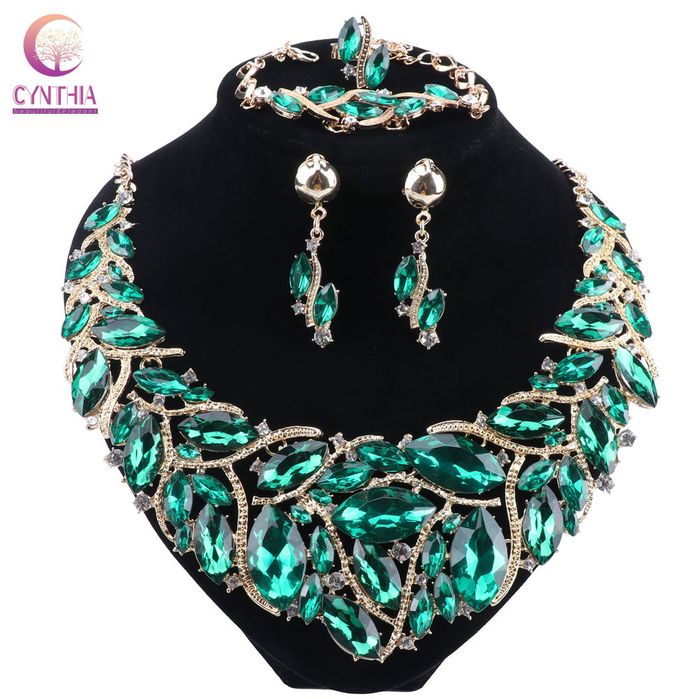 Women Accessories India - CYNTHIA Luxury Green Colour Crystal Necklace