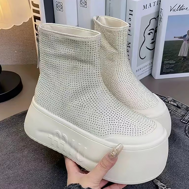 Women'S Accessories Trends 2025 - Luxury Rhinestone Woman Booties Fashion Platform