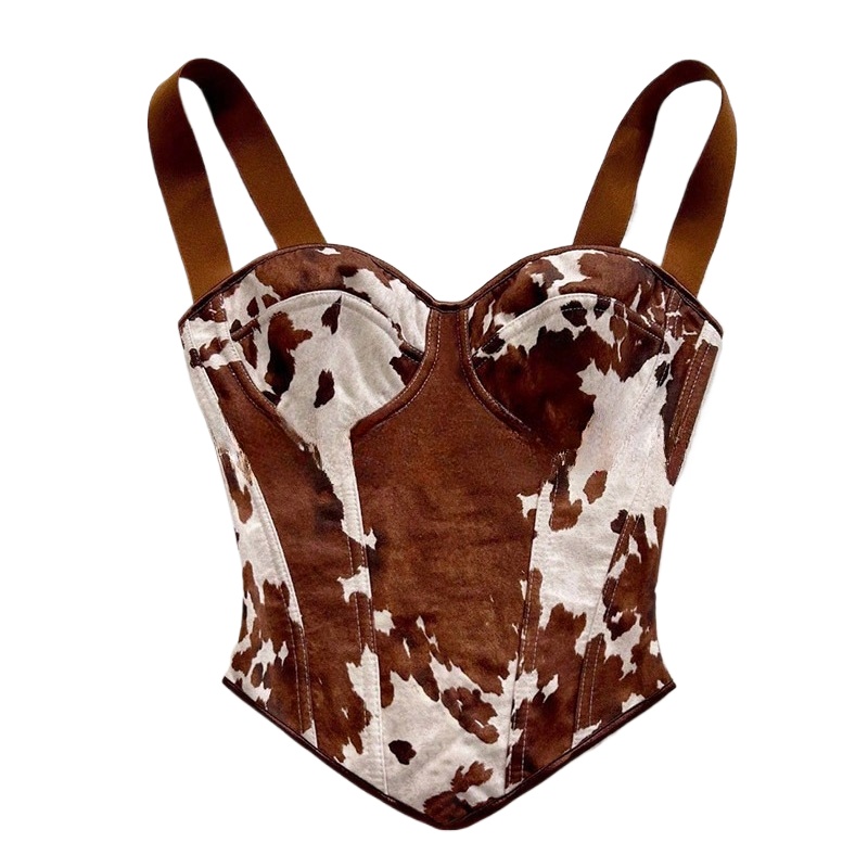 Women Cow Print Lace Up Corset - Women'S Vacation Accessories 评论和价格